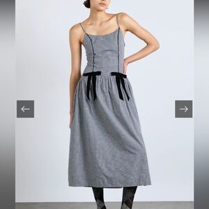 Damson Madder Persephone Gingham Midi Dress with Black Ribbon Details Size 8